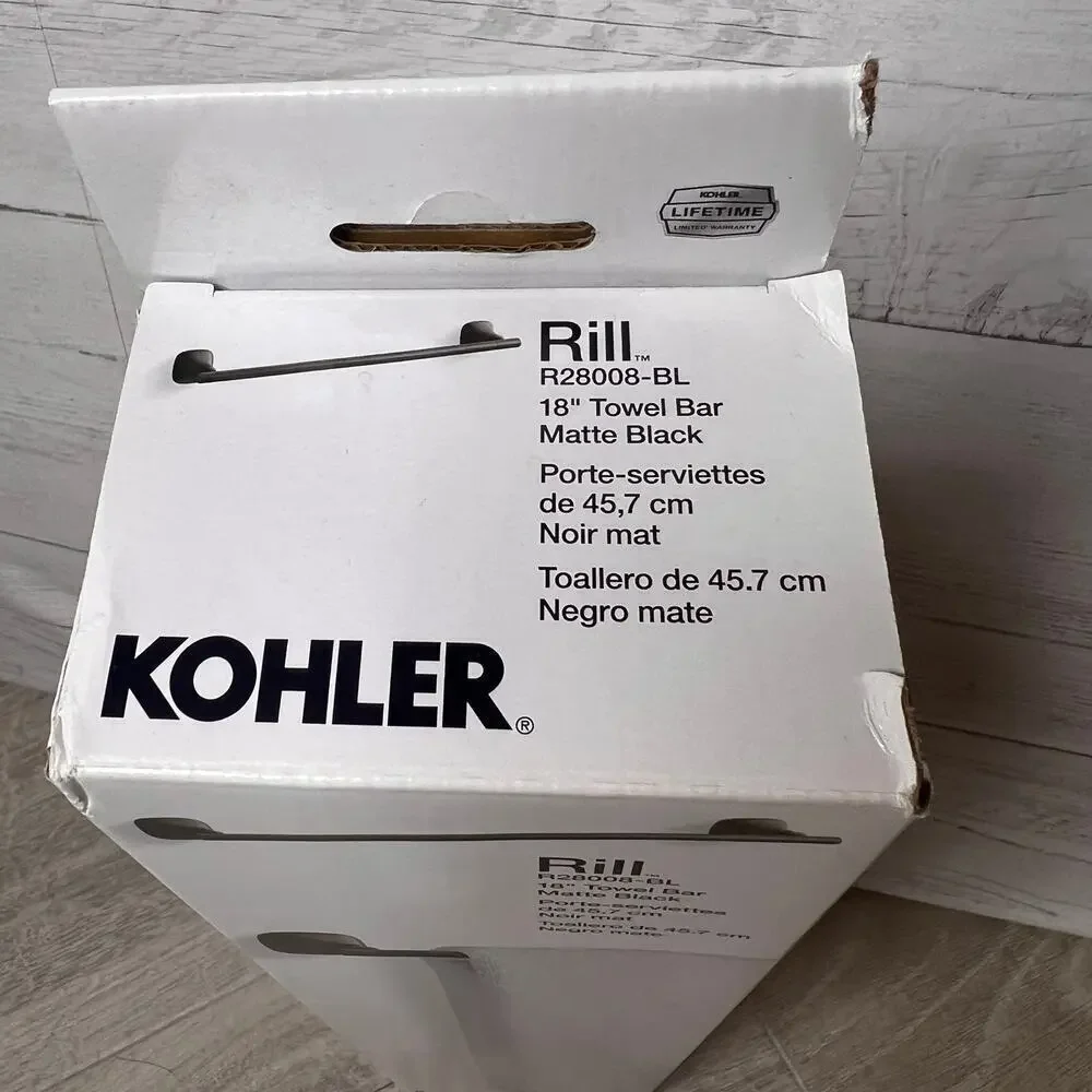 Kohler Rill 18 inch Matte Black Wall Towel Bar R28008-BL Lasting Finish